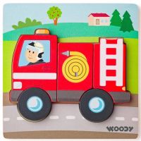 Puzzle din lemn pentru copii cu pompieri, 5 bucăți - Woodyland