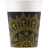 Set pahare de hârtie mandala negru-auriu 8 bucăți 200ml