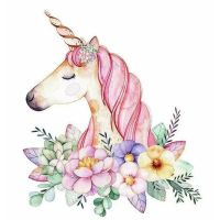 Puzzle cu diamante: Set de pictură cu diamante cu unicorni și flori 10x15cm
