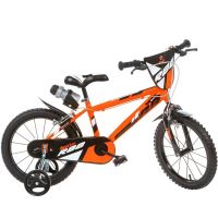 Bicicletă pentru copii R88 de 14” cu suport pentru sticlă și roți ajutătoare, culoare portocaliu-negru – bicicletă Dino Bikes