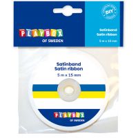 PlayBox: Panglică de satin albastru-galben, lățime de 15mm, lungime de 5m.
