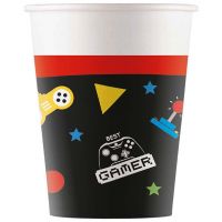 Set de 8 pahare de hârtie cu model de gamer, 200ml