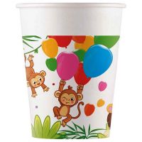 Set de 8 pahare de hârtie cu model de junglă veselă, 200ml