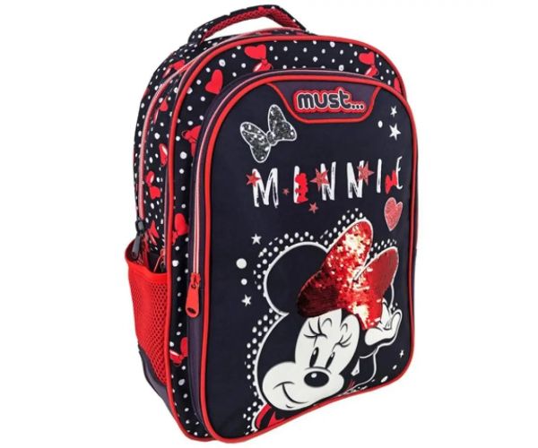 Must: Minnie Mouse albastru închis-roșu rucsac, ghiozdan 32x18x43cm
