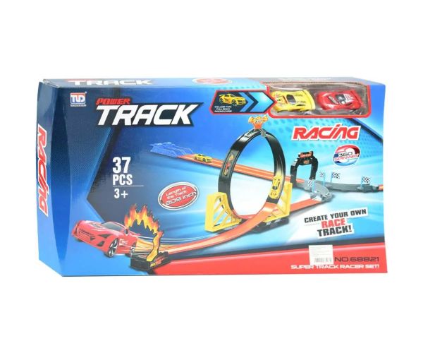 Power Track 37 bucăți Set pistă de curse cu buclă si 2 masini 1/64