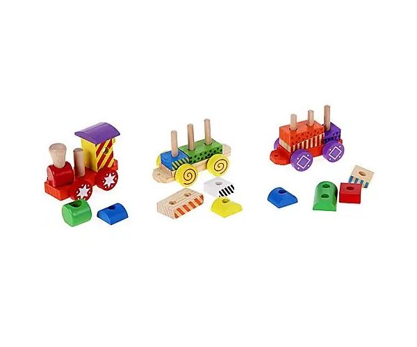 Tren de lemn colorat cu elemente de construcție
