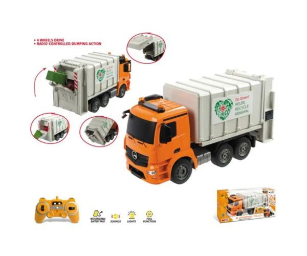 RC Mercedes Arocs mașină de gunoi cu telecomandă 1:20 cu sunete și lumini 2,4 GHz