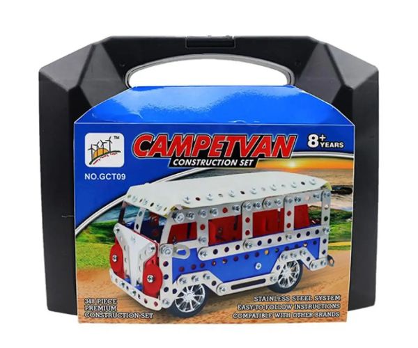 Campervan autobuz model jucărie de construcție metal 348 bucăți set în valiză