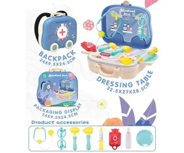 Albastru 2 in 1 set de doctor în valiză tip troler cu accesorii