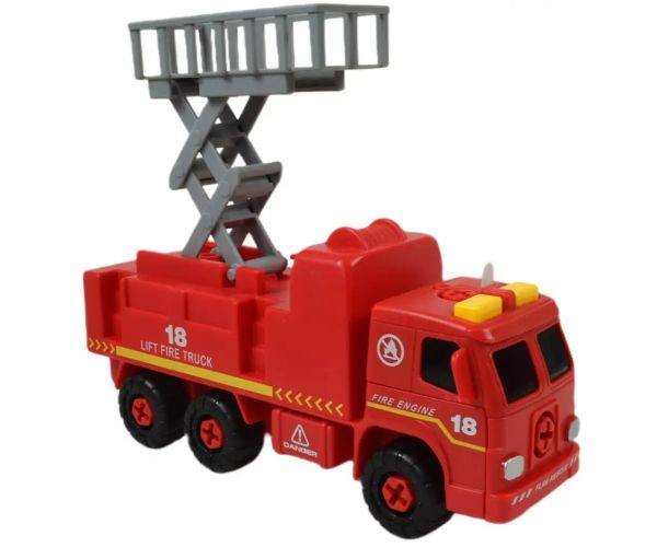 Fire Engine: Camion de pompieri demontabil cu coș de ridicare, scule si sunet 20cm