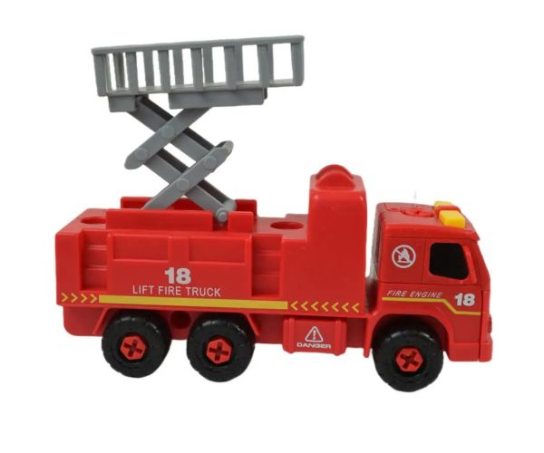 Fire Engine: Camion de pompieri demontabil cu coș de ridicare, scule si sunet 20cm