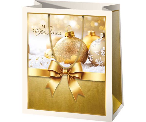 Merry Christmas geantă de cadou de culoare aurie 26x13x33cm