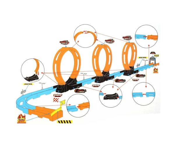 Racing Track: 28 bucăți Set pistă de curse cu 3 bucle și 2 mașini 1/64