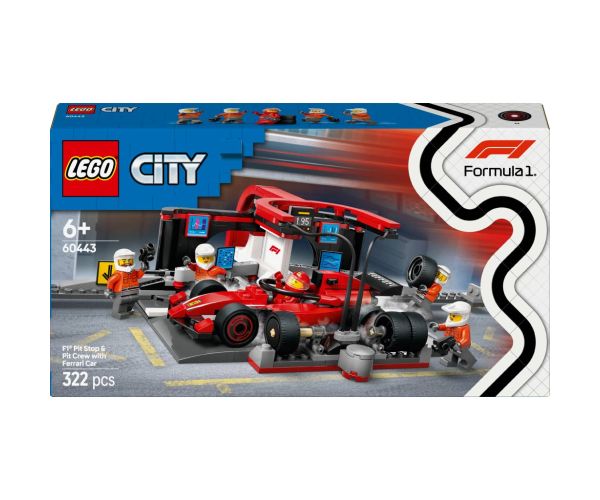 LEGO® City: Stradă de box F1® și echipaj, cu mașină Ferrari (60443)