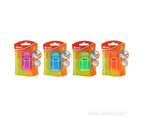 Spirit: Trios 3in1 2 gaură ascuțitoare și radieră mai multe culori 1bc pachet