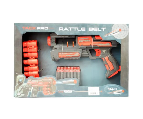 Rattle Belt Track Pro: Armă de burete cu magazie și cartușe cu o rază de tragere de 18 metri