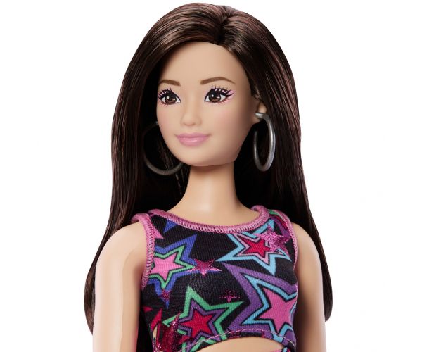 Barbie Fashionista Prietene stilate păpușă de modă în rochie cu model de stele - Mattel