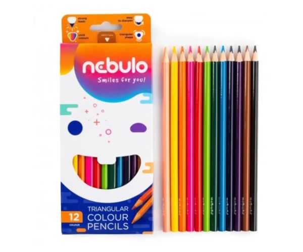 Nebulo: set creioane colorate formă triunghi de 12 bucăți
