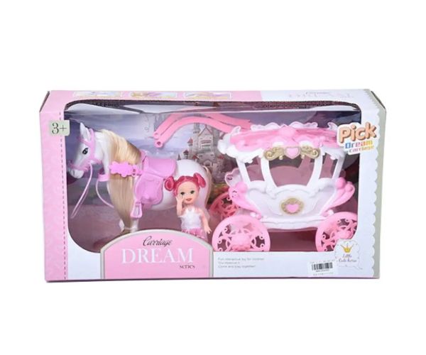 Set de vis cu cal și păpușă de 7,5 cm culoarea pink-alb