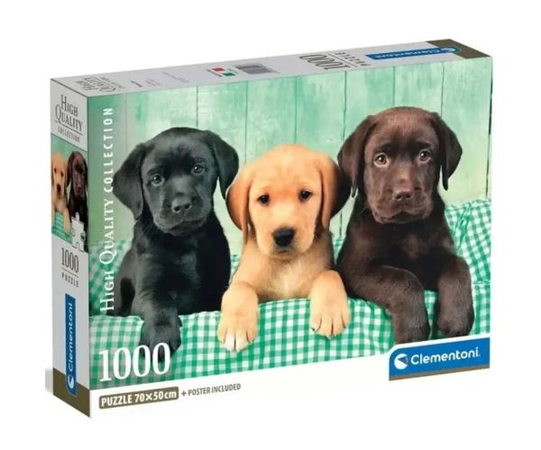 Trei căței labrador 1000 de piese puzzle cu poster - Clementoni