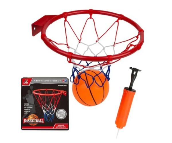 Set de inele metalice de baschet cu plasă colorată, cu minge și pompă 24cm