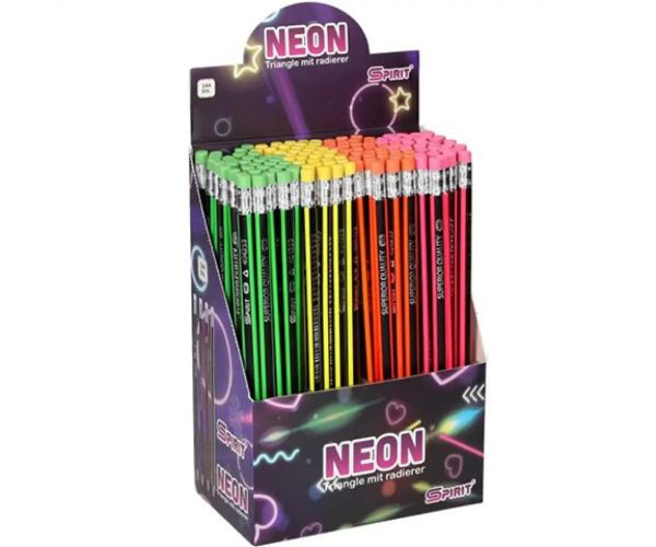 Spirit: Triunghi HB neon craion grafit cu radieră mai multe culori 1bc