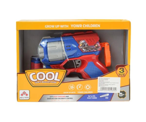 Cool Soft Bullet Gun: Pistol mic cu cartușe de culoare albastru-roșu 14cm