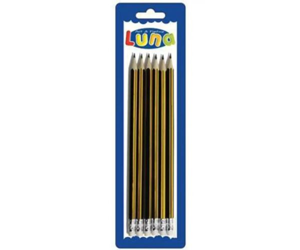 Luna: galben-negru creion grafit HB cu radieră set 6 bucăți