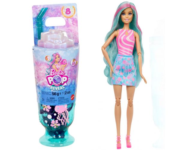 Barbie Reveal shaker parfumat serie cu păpușă cu păr turcoaz și figură de meduză - Mattel