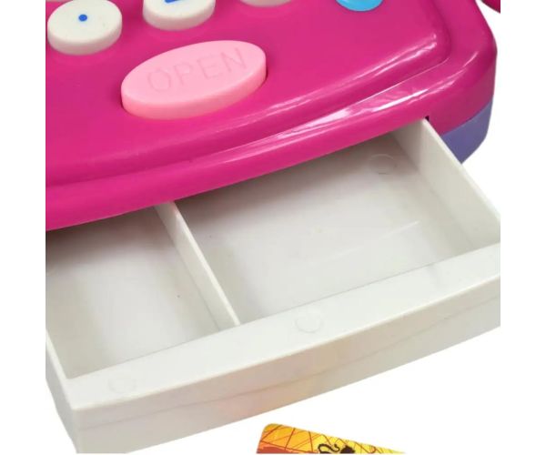 Casă de marcat roz cu lumina si sunet, accesorii si bani de joc 24cm 