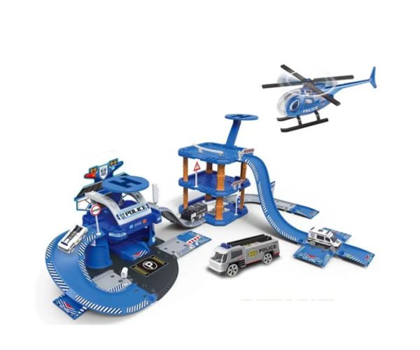 Parcare de Poliție cu mașini și pistă de aterizare pentru elicopter