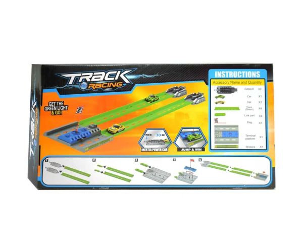 Track Racing: Pista de curse de accelerație cu steag de sosire și 2 mașini mici 1/64