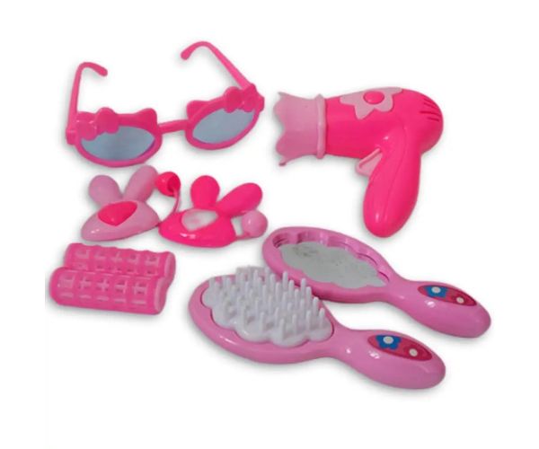 Set de frumusețe roz din 8 piese cu uscător de păr, ochelari de soare și accesorii
