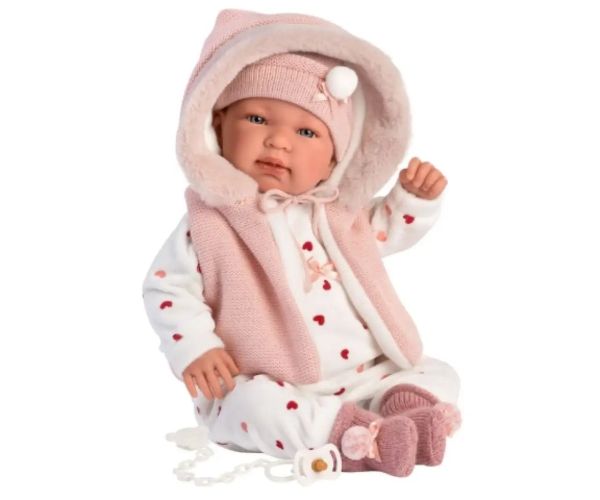 Llorens: Tina 44cm păpușă cu funcție de plâns în vestă roz