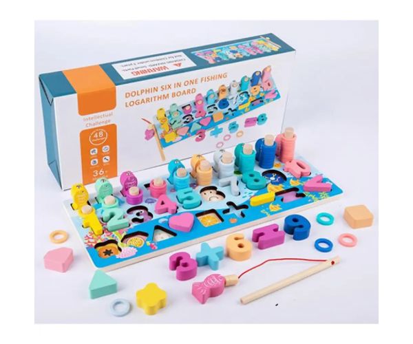 6 in 1 set de joacă colorată lemn cu numere și forme