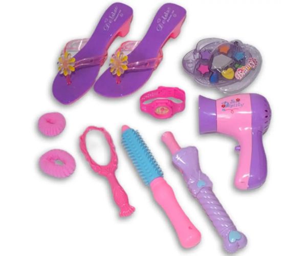Set de frumusețe roz din 9 piese cu pantofi, ceas și accesorii