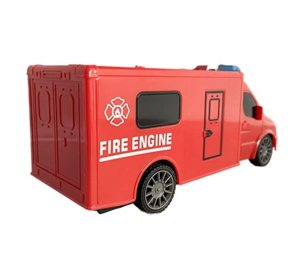 Microbuz de stingere a incendiilor cu telecomandă RC cu efecte de lumină și sunet la scară 1:18 20cm