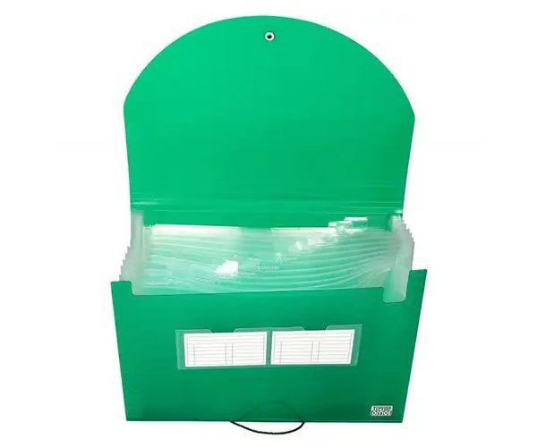 Spirit: mapă pentru documente A4 cu 12 compartimente verde transparent