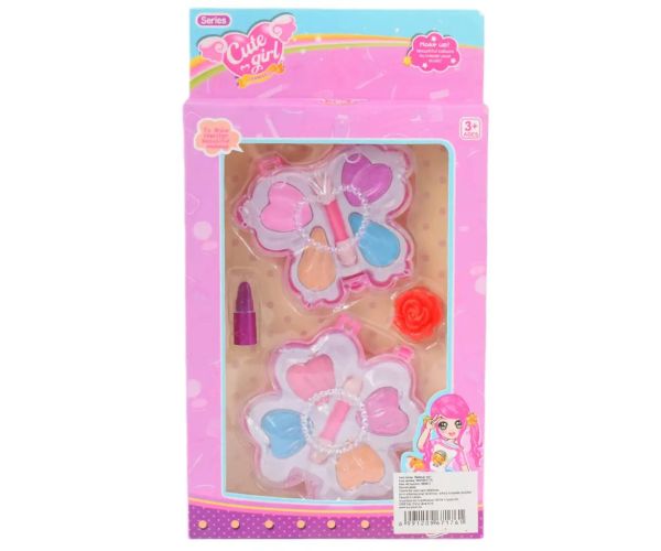 Cute Girl: Set de machiaj cu paletă și accesorii de machiaj în formă de floare și fluture