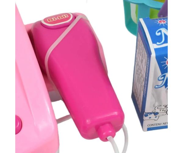 Happy Shopping: Casă de marcat roz cu produse, sunet si accesorii 22x10x15cm