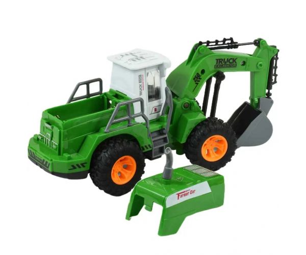 Mașină de lucru cu telecomandă RC de culoare verde cu efecte de lumină la scară 1/30 22cm