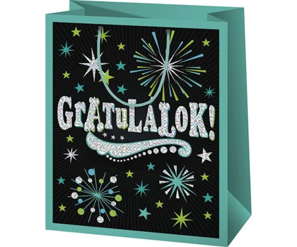 Felicitări! pungă cadou exclusivă verde dimensiune normală 11x6x15cm
