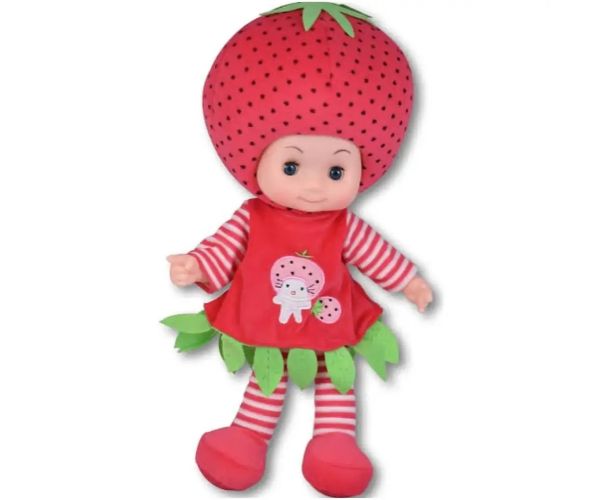 Păpușă cu corp de cârpă în costum de măr sau căpșună 36cm 1buc