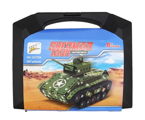 Sherman tanc model jucărie de construcție metal set 287 bucăți în valiză