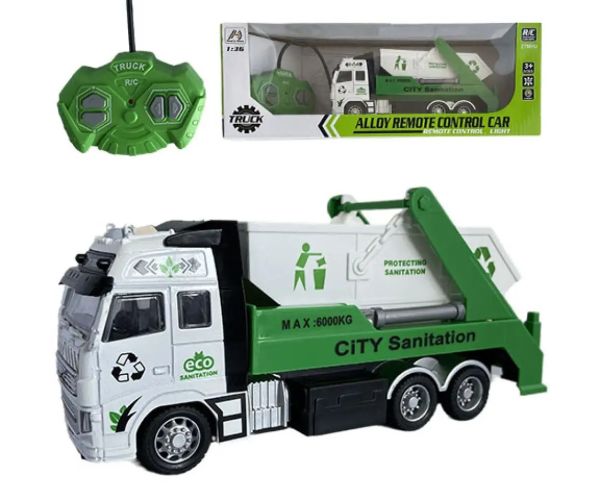 Camion de transport deșeuri sau container cu telecomandă RC cu lumină 27MHz 1/36 20cm în două versiu