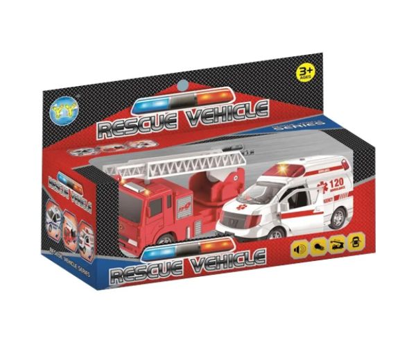 Rescue Vehicle 2 bucăți pompieri și salvare set cu sunete și lumini