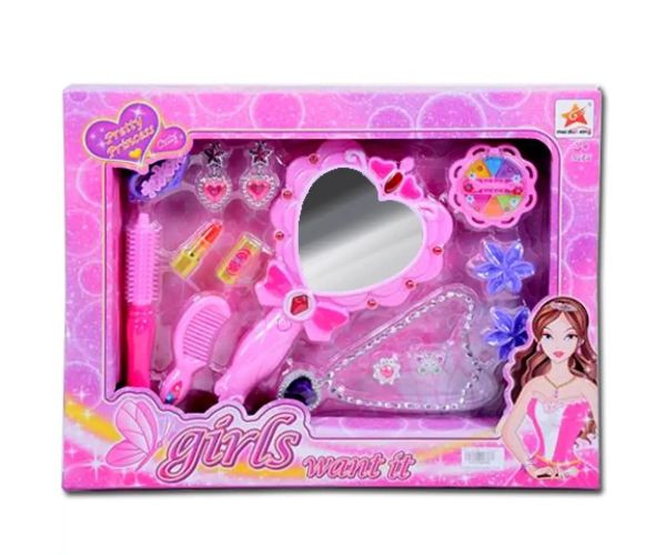 Girls set de înfrumusețare cu oglindă care luminează