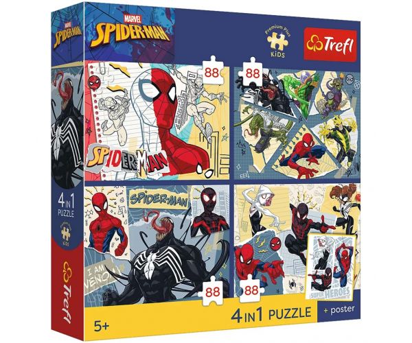 Marvel Spider-Man - 4 x 88 bucăți Premium Plus Kids puzzle - Trefl