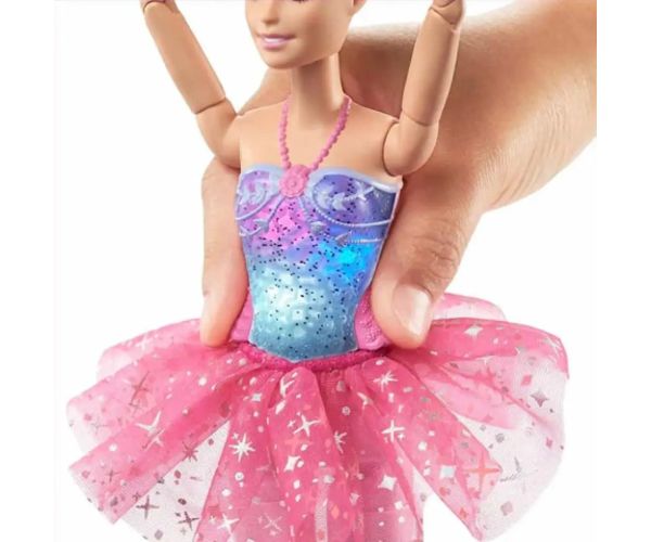 Barbie®: Balerina curcubeu strălucitoare cu păr blond și lumini - Mattel