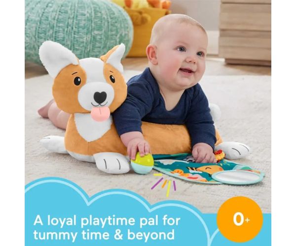 Fischer-Price: Corgie Puppy Crește cu mine pernă cu zornăitoare, dentiție și oglindă - Mattel